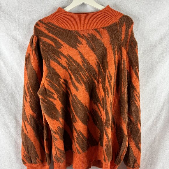 ELOGUII Intarsia Sweater size 18/20 orange brown Mock Neck - Picture 2 of 9